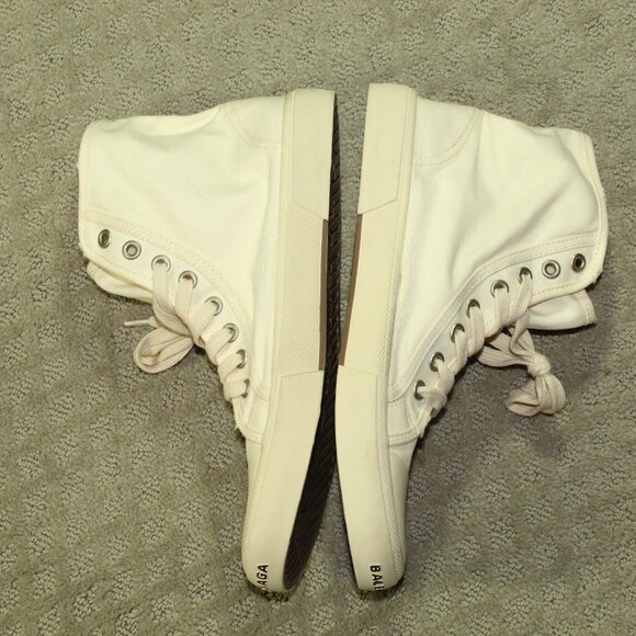 Balenciaga Unisex Ivory Paris Distressed Canvas High-Top Sneakers Shoes - Picture 4 of 7